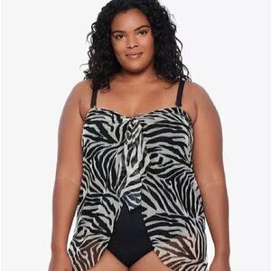 Lauren RALPH LAUREN Plus Size Zebra Print Flyaway One Piece size 18W New
